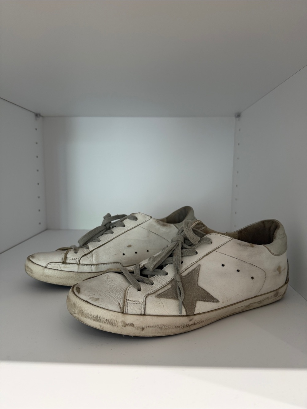 Golden Goose White Leather Sneakers with Gray Star Accent